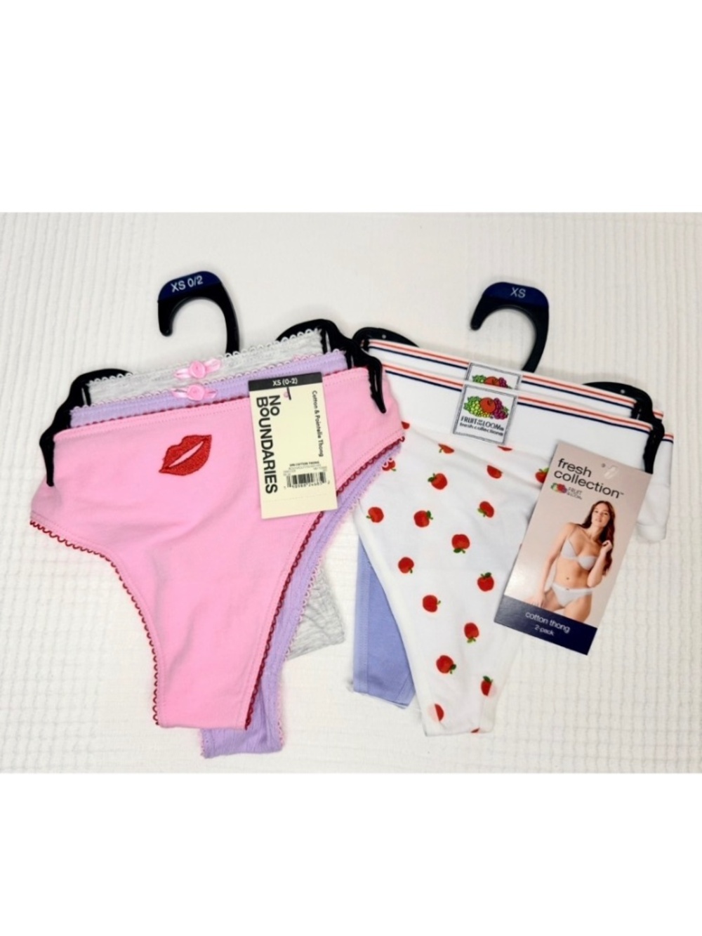 Fruit of the Loom and No Boundaries Cotton Thongs, 2 Packs, XS